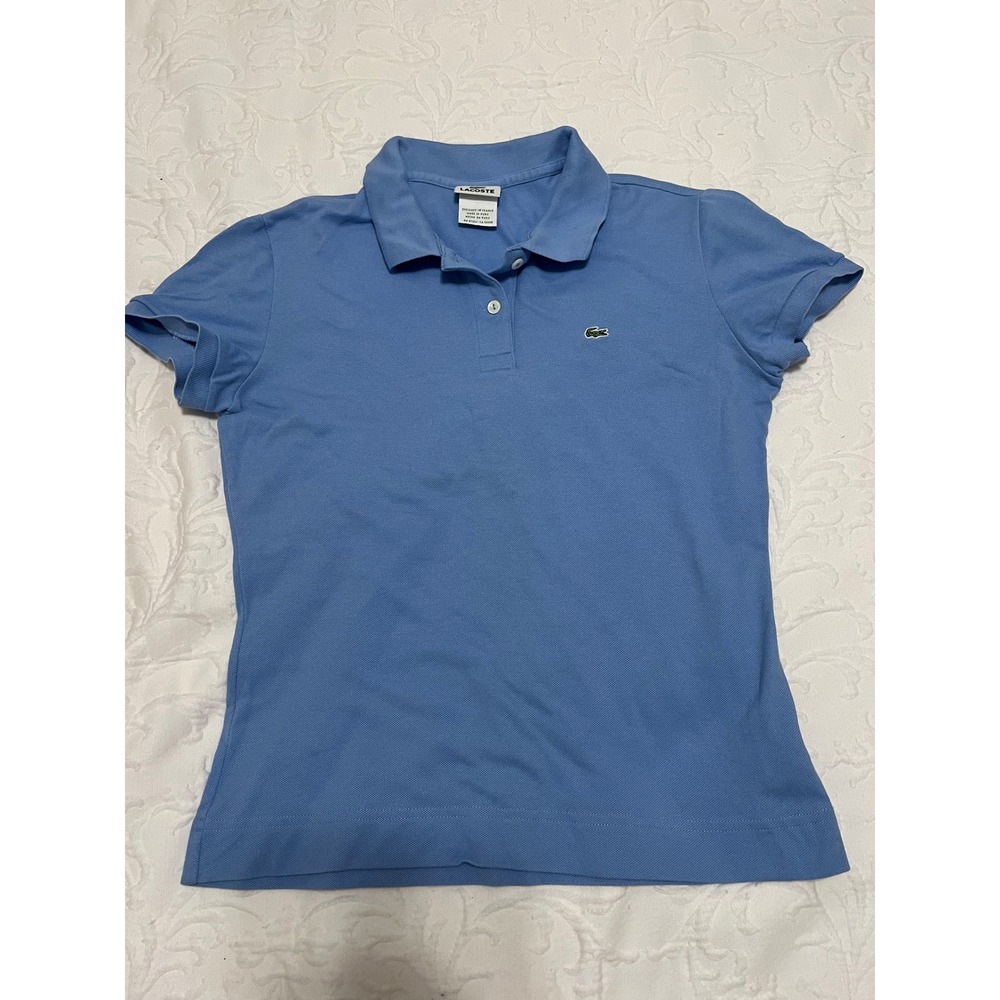 Lacoste Womens Light Blue Short Sleeve Pique Polo Shirt Size 42 F4811